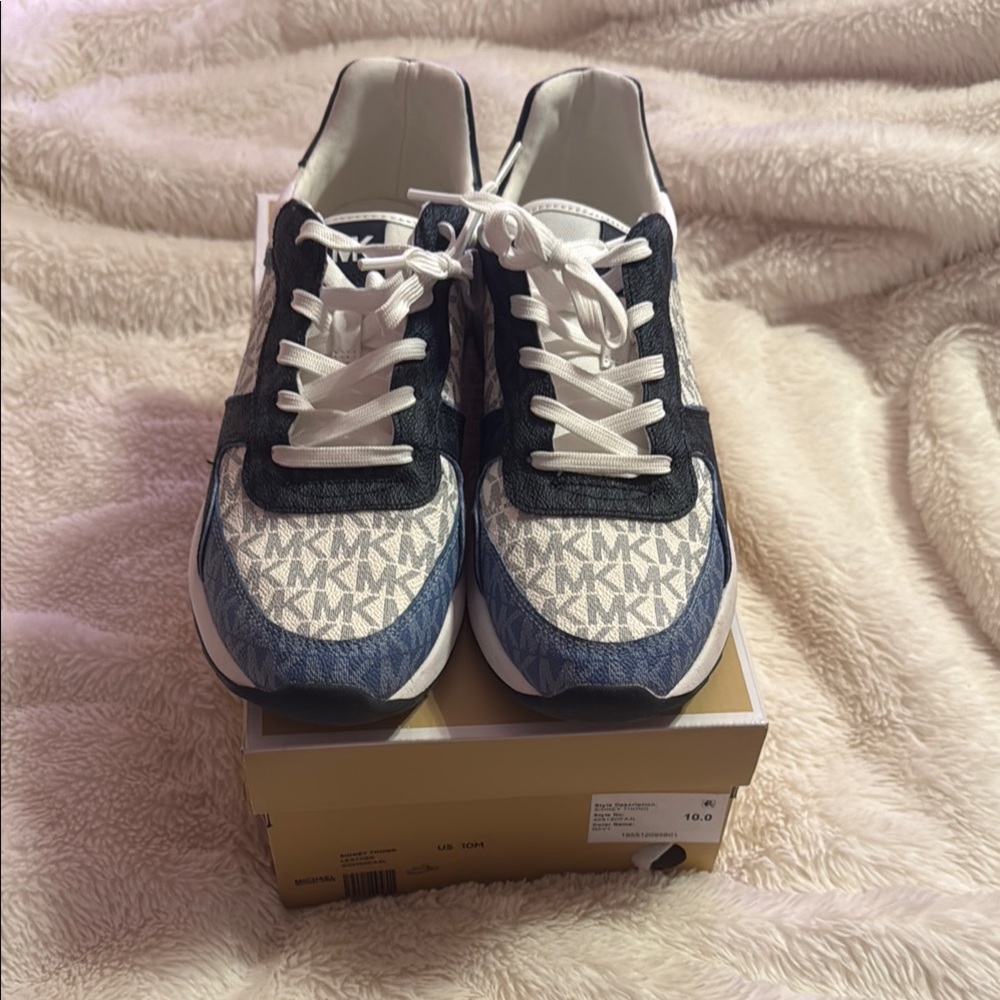 Michael Kors Blue and White Sneakers with Suede Accents